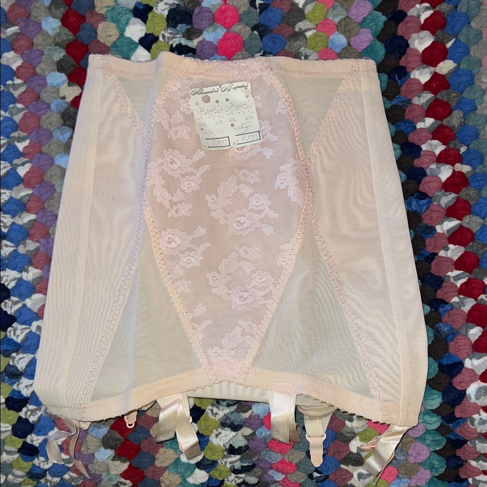 Peach Color Vintage Shape-wear Girdle with Lace and Garters attached -size small